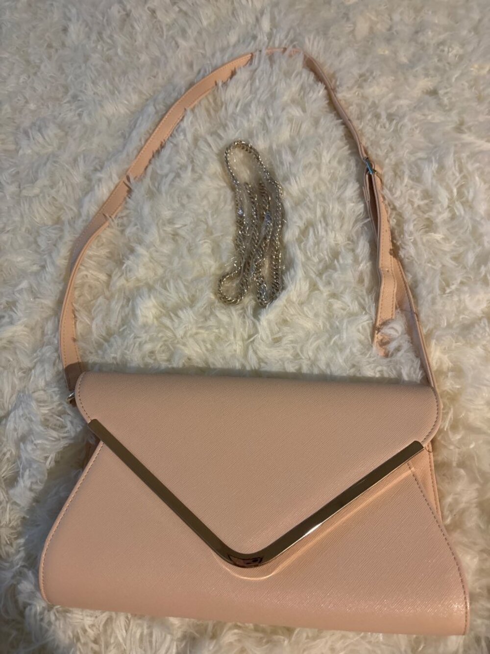 Lacuttura New York Blush Pink Envelope Clutch Crossbody Purse Gold Hardware - Picture 3 of 16
